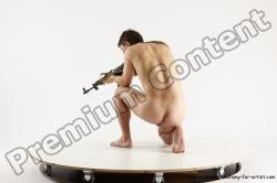 Nude Fighting with submachine gun Man White Slim Short Brown Multi angles poses Realistic